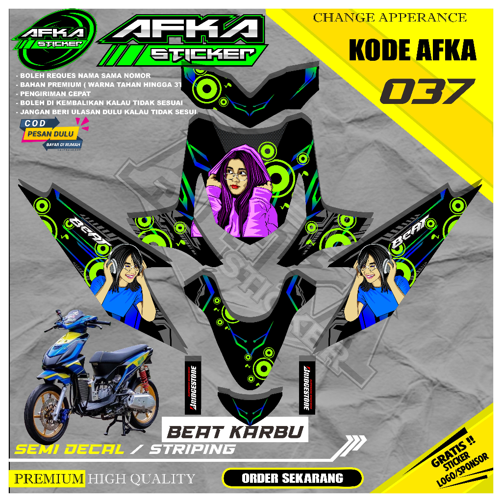Honda BEAT KARBU Decal Sticker Variation - Full Body Anime Motif การออกแบบล่าสุดAK-037