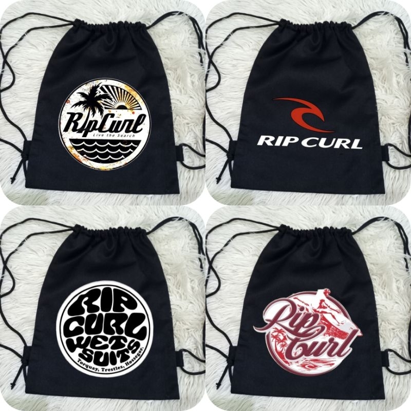 Hitam Rip Curl สีดํา Drawstring กระเป๋าพรีเมี่ยมผ้าใบหนาวัสดุ/Ripcurl Distro สีดํา Drawstring กระเป๋