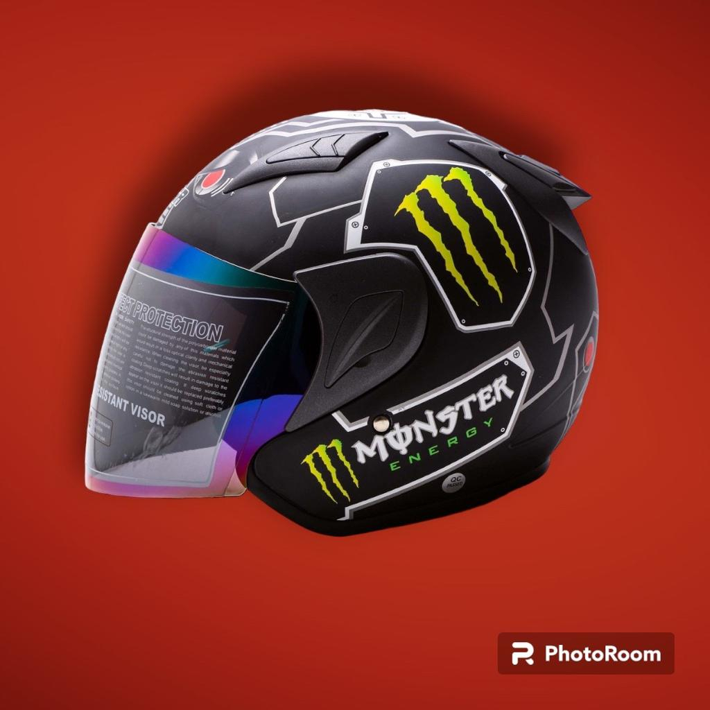 Hitam หมวกกันน็อคสําหรับผู้ใหญ่สําหรับผู้ชายและผู้หญิง Monster Energy สีดํา สีดํา Doff