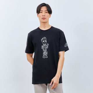 Hitam Marvel Collection M231 เสื้อยืด ลาย Marvel I Am Groot สีดํา 2905B