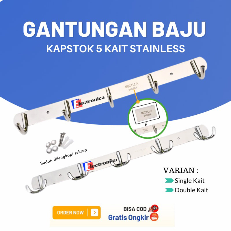 GANTUNANG ไม้แขวนเสื้อสแตนเลส / ไม้แขวนเสื้อ MOZILLA 304 ไม้แขวนเสื้อ 2 ชั้น