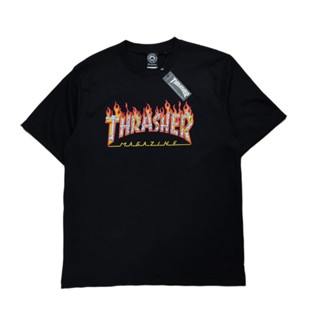 เสื้อยืด ลาย Thrasher FLAME BONE สีดํา