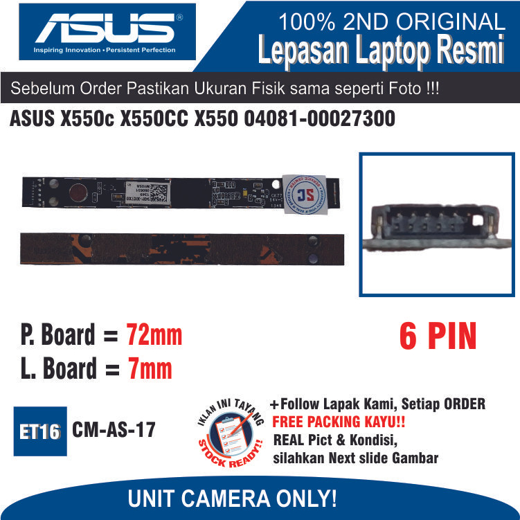 ET16 CM-AS-17 กล้อง CAM แล็ปท็อป ASUS X550c X550CC X550