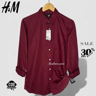 Maroon polos เสื้อเชิ้ตแขนยาว H&amp;M // Basic H&amp;M เสื้อโปโล คุณภาพนําเข้า // เสื้อเชิ้ตแขนยาวลําลอง สําหรับผู้ชาย