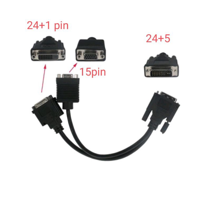 DVI-I 24+5 Dual Link to DVI-D 24+1 Female Splitter Cable + VGA Female