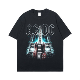 เสื้อยืด kaos Music BAND ACDC แรงดันไฟฟ้ากีตาร์ไฟฟ้า
