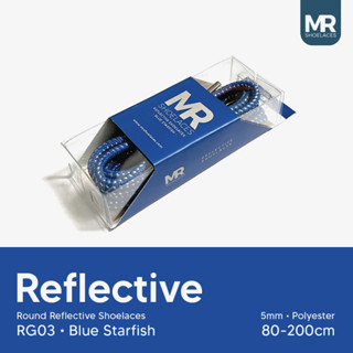 Mr Shoelaces RG03 เชือกผูกรองเท้าสะท้อนแสง ทรงกลม ลายปลาดาว สีฟ้า 80 ซม. 90 ซม. 100 ซม. 120 ซม. 150 ซม. 180 ซม. 200 ซม.