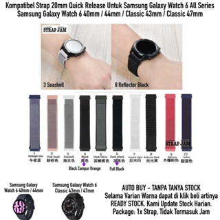 สายนาฬิกาข้อมือไนล่อน แบบปลดเร็ว ขนาด 20 มม. สไตล์คลาสสิก สําหรับ Samsung Galaxy Watch 6 มม.