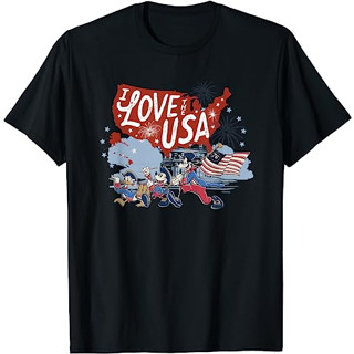 เสื้อยืด พิมพ์ลาย Disney Mickey Mouse &amp; Friends I Love the USA Fourth of July แฟชั่นสําหรับเด็กผู้ชาย ผู้หญิง อายุ 12 3 4 5 6 7 8 9 10 11 12 ปี