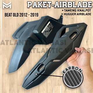 ชุดบังโคลนท่อไอเสีย และบังโคลนใต้ BEAT OLD HUGER AIRBLADE BEAT KARBU FREE STICKER HAGER AIR BLADE VIETNAM BEAT LAMA FII FII Fender Under Black BRAND MOSCOW ABS แบบหนา ใช้เสียบและเล่นได้