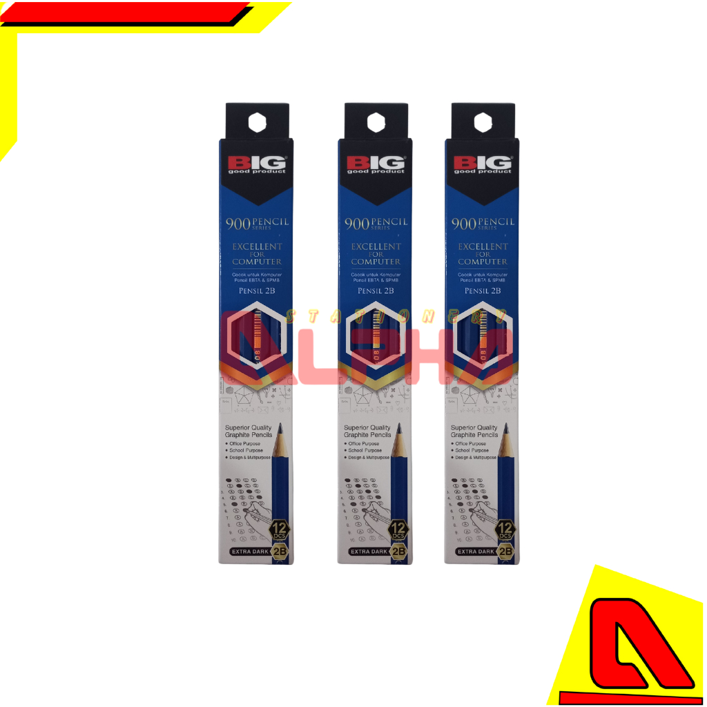 BIG 2B PENCIL / 2B BIG BLUE PENCIL COMPUTER EXAM STANDARD / GRAPHITE PENCIL EXTRA DARK [900 PENCIL S