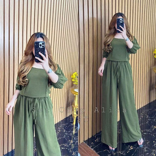 One Set Cringkle Wanita / Setelan Alica Set Crop Top Wanita Kekinian /Baju Setelan One Set Crinkle Wanita Polos Korean Style
