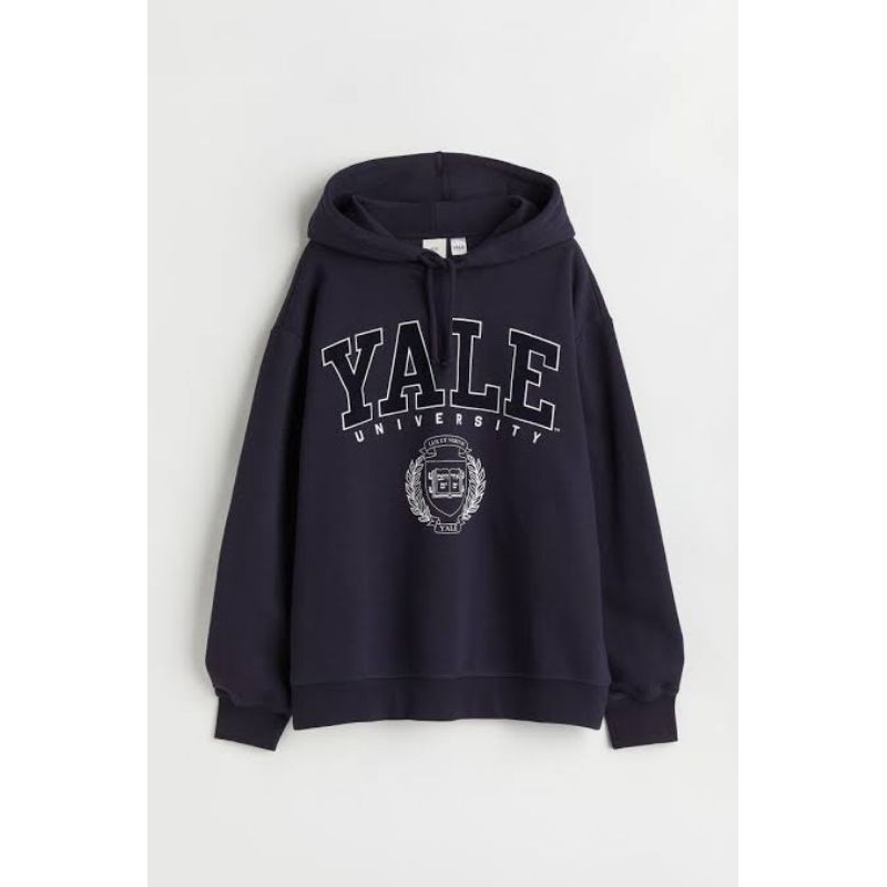 Hnm Yale University Navy Hoodie ฟรีกระเป๋า Papper