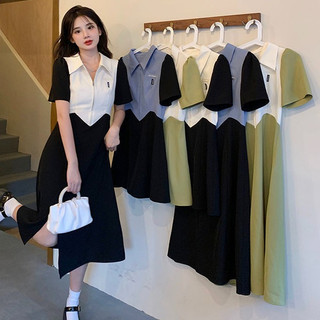 Luxcy Ivona Dress Collar Neck And Zipper A-line Midi Dress Long Dress Short Sleeves Gaun Wanita Dengan Resleting Dan Kerah - DS2C