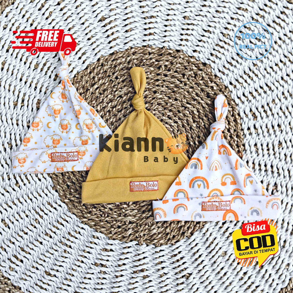 หมวกบีนนี่ทารกแรกเกิด 3 ชิ้น หมวกเด็ก 0 - 3 เดือน SNI ยี่ห้อ Bolo - Bolo Mustard Series