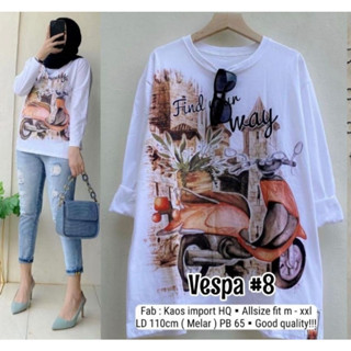 เสื้อยืดแขนยาว Vespa คอกลม แฟชั่นล่าสุด สําหรับผู้หญิง