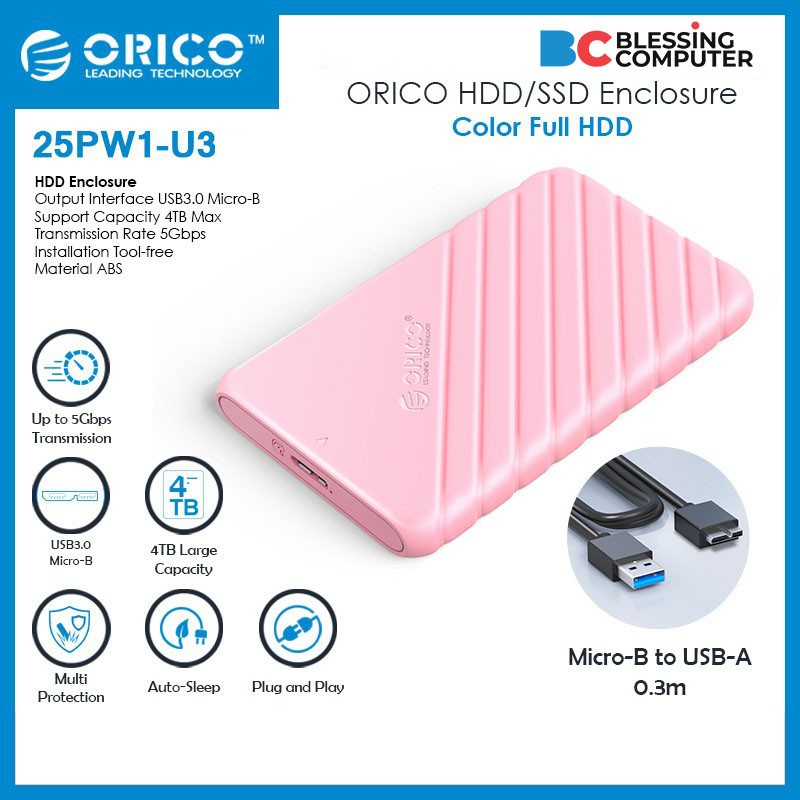 ORICO 25PW1-U3-PK-EP USB 3.0 Micro-B 5Gbps สีชมพู