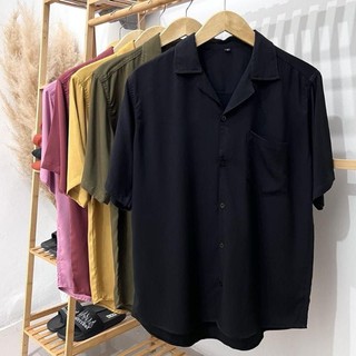 Kemeja Vintage Katun Halus Import Lengan Pendek Polos Pria Casual Terbaru Viral Adem Lembut Jumbo