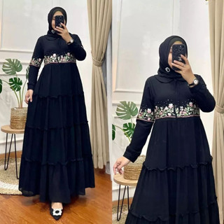 Gamis MOLLY DRESS BP SIZE M L XL XXL ชุดเดรส ปักลาย สไตล์เกาหลี สําหรับผู้หญิงมุสลิม มีสีดํา สีขาว