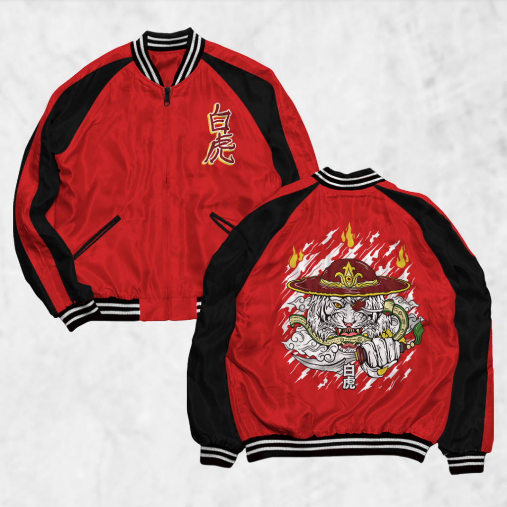 Risrus เครื่องแต่งกาย Sukajan BYAKKO Sukajan เสื้อแจ็คเก็ต Motif ผู้ชายผู้หญิง Distro Unisex Outwear