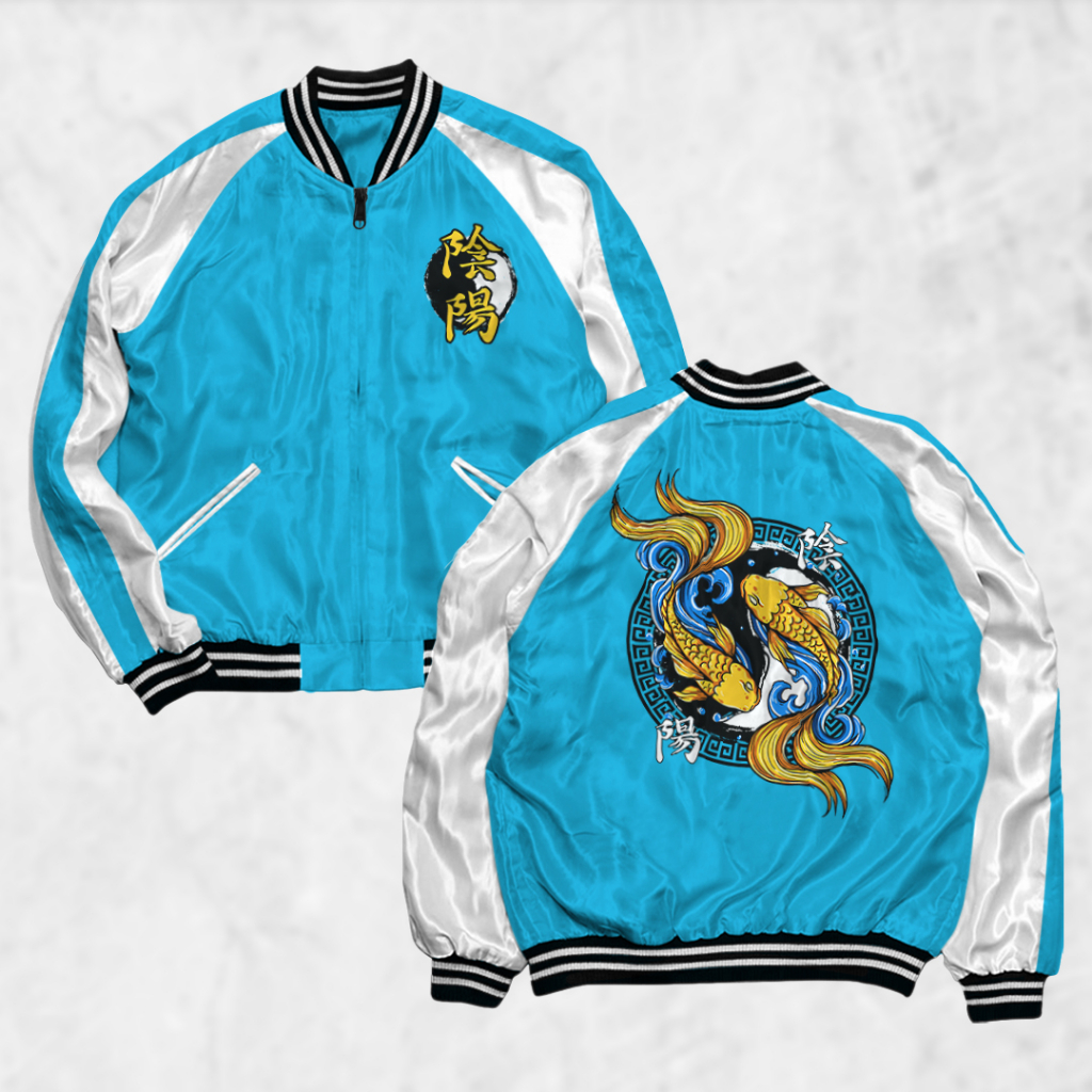 Risrus เครื่องแต่งกาย Sukajan KOI Sukajan เสื้อแจ็คเก็ต Motif ผู้ชายผู้หญิง Distro Unisex Outwear เส