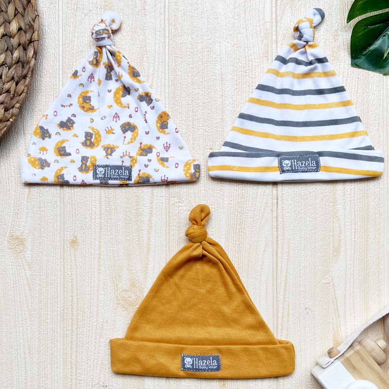 MUSTARD HAZELA SERIES - 3 ชิ้นทารกแรกเกิด Beanies หมวกเด็ก 0 - 6 เดือน MUSTARD SERIES HAZELA