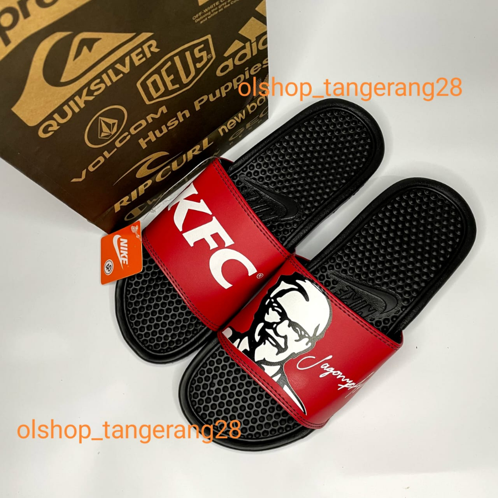 Hitam MERAH Slip On Slide Sandals for Men Women Boys Girls Men Casual Trend NK KFC Black Red