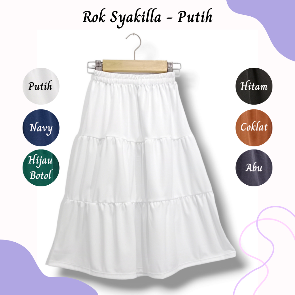 กระโปรง PUTIH Sykella - กระโปรงก้น 3 ชั้น Syari Hijab กระโปรงกว้างสีขาวธรรมดาสําหรับสาววัยรุ่นอายุ 4 ถึง 13 ปียาวกระโปรง Maxi เกาหลี