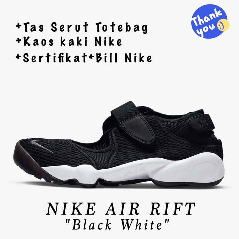 Air Rift BR รองเท้าแตะผู้หญิงสีดําและสีขาว 100%