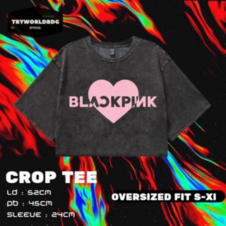 Tryworldbdg OFFICIAL "BLACKPINK" CROP TOP OVERSIZED | เสื้อครอป โชว์หลัง | เสื้อยืด พิมพ์ลาย Blackpink LOVE WASHING VINTAGE TEE CROP TOP