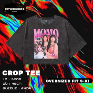 Tryworldbdg OFFICIAL "MOMO" CROP TOP โอเวอร์ไซซ์ | เสื้อครอป โชว์หลัง | เสื้อยืด พิมพ์ลาย Momo TWICE WASHING VINTAGE TEE CROP TOP