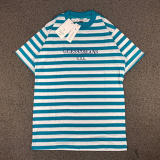 Guess JEANS กางเกงยีน ลายทาง สีขาว สีฟ้า นําเข้า