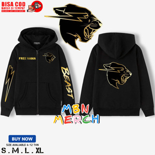 เสื้อกันหนาว มีฮู้ด แต่งซิป ลาย Mr beast สีทอง สําหรับเด็ก
