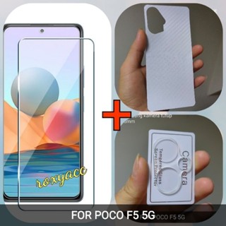 3in1 POCO F5 5G, X5 PRO 5G, F4, F4 GT กระจกนิรภัย แบบใส ไม่มีคําสั่ง + กล้องป้องกันรอยขีดข่วน + ฟิล์ม