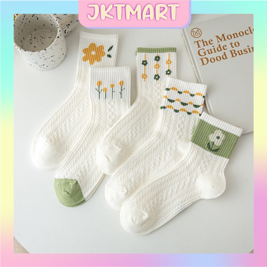 ฮิฮายู ⭐ เจเคทีมาร์ท ⭐ แฟชั่นเกาหลี Green Motif ถุงเท้าผู้หญิงผู้หญิงถุงเท้านําเข้า KK098