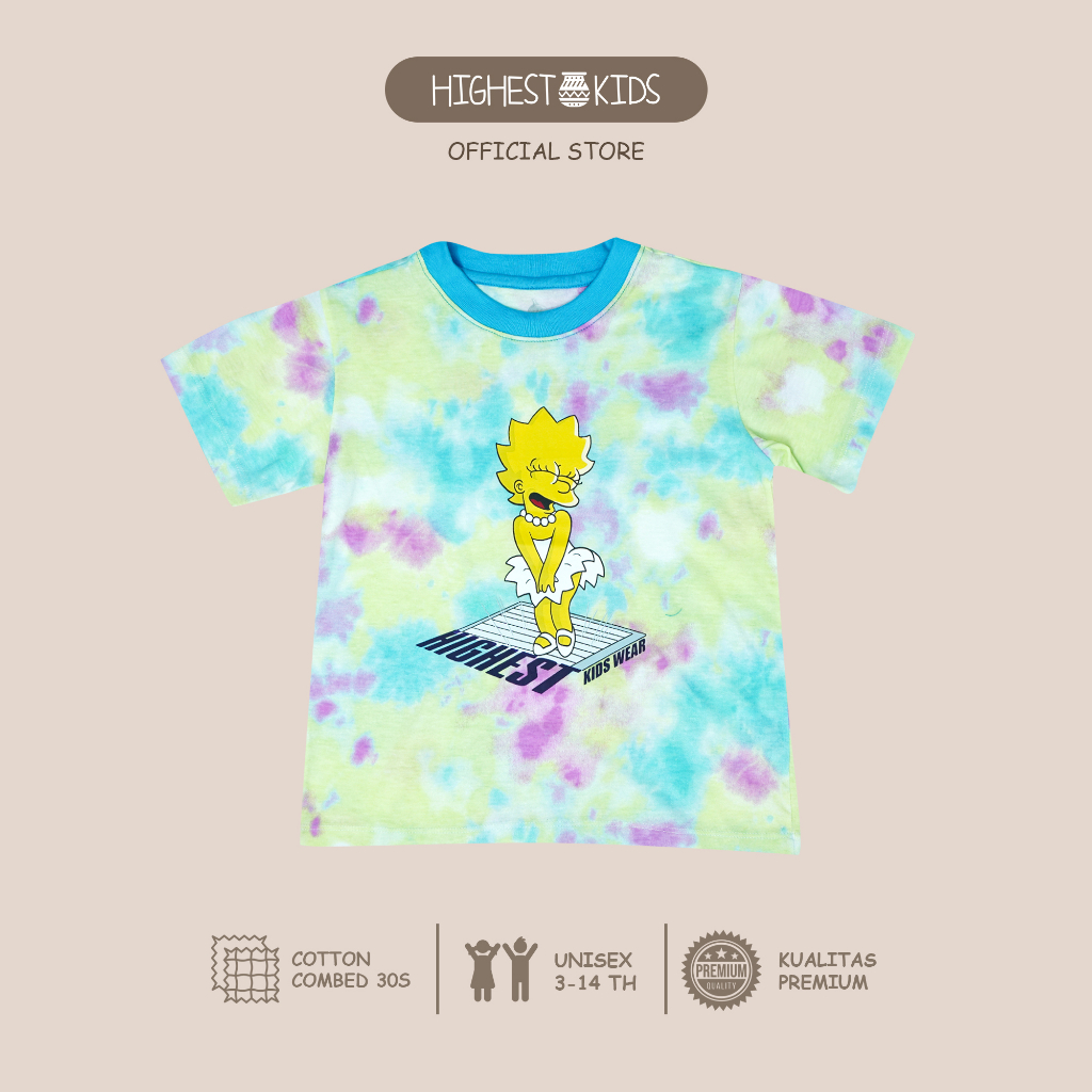 Highest Kids - เสื้อเชิ้ตเด็ก& 39;s พรีเมี่ยมพร้อมมัดย้อม & Simpson Motif พิมพ์ลาย HKTS11