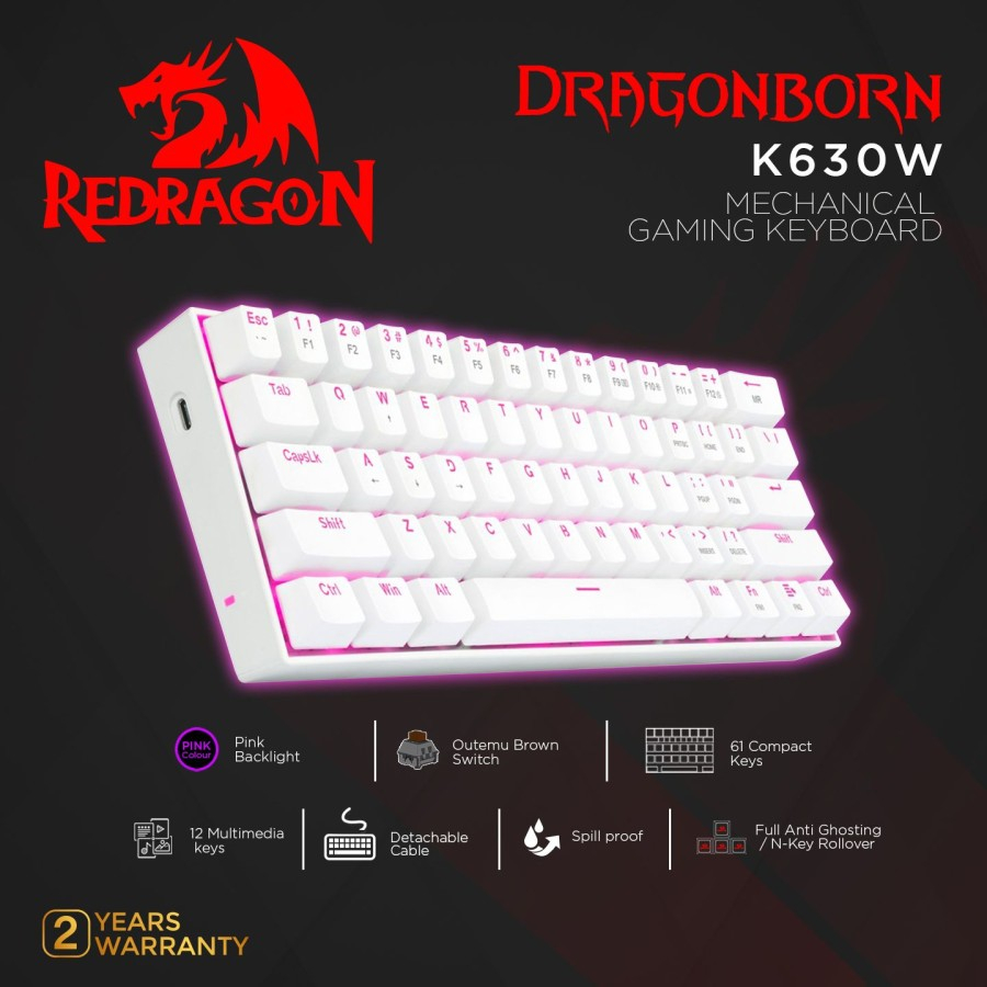 REDRAGON Reddragon Mechanical Gaming Keyboard DRAGONBORN WHITE - K630W