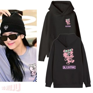 เสื้อกันหนาว มีฮู้ด ลายโลโก้ Jisoo BP x Ferd Bpink Char BSR