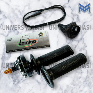 Domino Spontaneous แก๊ส + กริป (ซ้ายขวา 1 ชุด) + สายแก๊ส 1 สาย 150 ซม. รถจักรยานยนต์ทุกประเภท (สากล) BEAT MIO SCHOOPE NINJA RX KING SONIC VARIO FINO ฯลฯ แบริ่งแก๊ส ยี่ห้อ DOMINO PNP