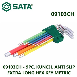 กุญแจป้องกันการลื่นไถล L 09103CH - 9 ชิ้น Sata กุญแจหกเหลี่ยม ยาวพิเศษ (เมทริก)