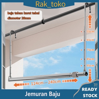 Jemuran Gantung Dinding Jemuran Portable Lipat Dinding Stainless Steel Untuk Balkon Kanopi Tiang Jemuran Dapat Diangkat Ditarik Kapasitas Tinggi