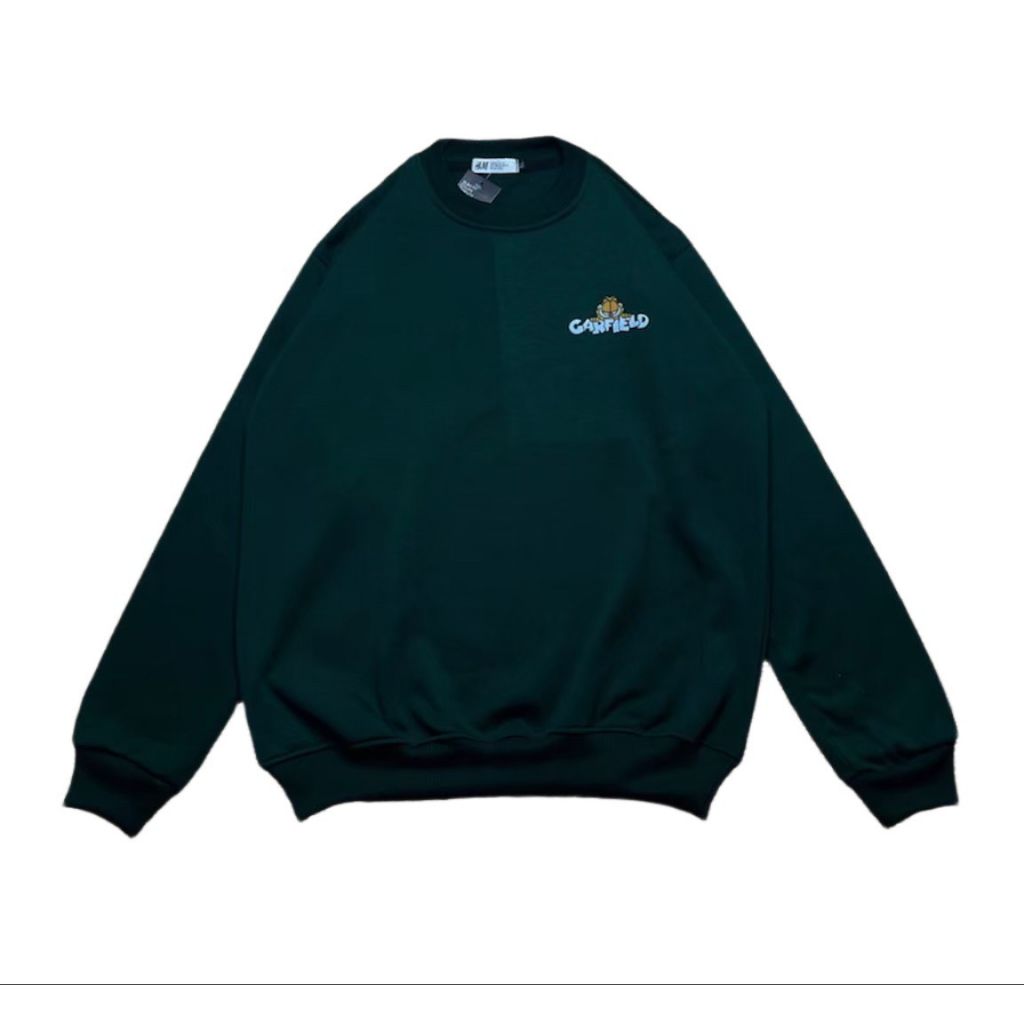 H&m GARFIELD SMALL LOGOTYPE GREEN CREWNECK SWETER JACKET