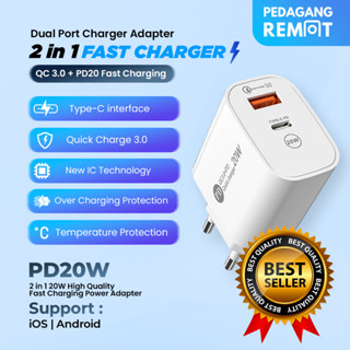 Pr 2 in 1 อะแดปเตอร์หัวชาร์จ PD ชาร์จเร็ว 3.0 Type C Dual USB 20W ชาร์จเร็ว