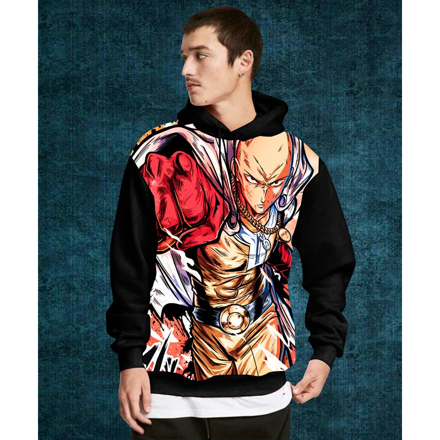 Zazom895 ผู้ชาย Hoodie One Punch Man ผู้ชาย Hoodie Distro ผู้ชาย Hoodie อะนิเมะ Hoodie Distro สีดํา