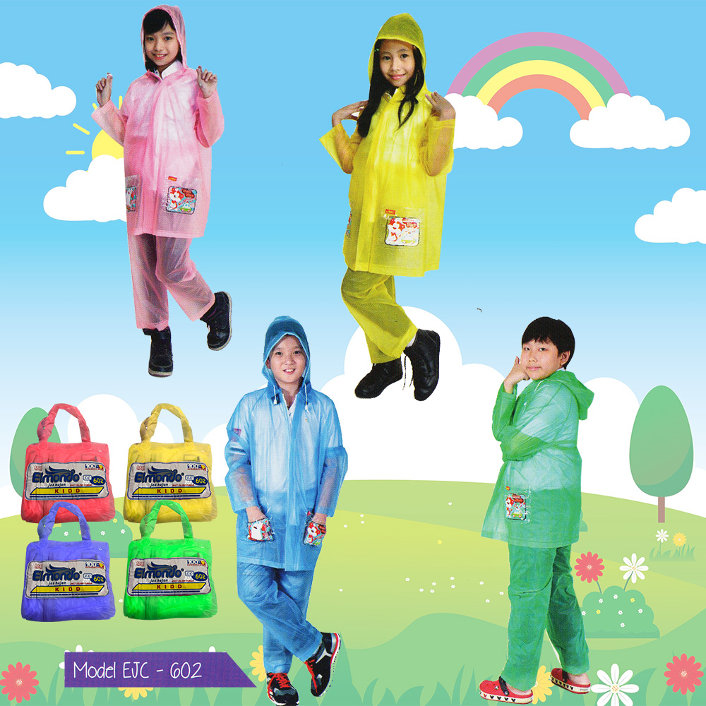 Children& 39;s เสื้อกันฝน เสื้อสูท กางเกง KID Elmono 602