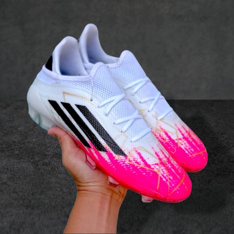 Putih Adidas Predator X Adizero รองเท้าฟุตบอลสีชมพูและสีขาว