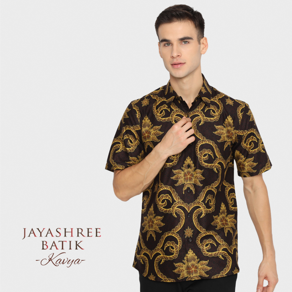 KATUN KEMEJA JAYASHREE - Kavya Maroon Premium Cotton Material - เสื้อทํางานผ้าบาติกแขนสั้นผู้ชายทรงเ