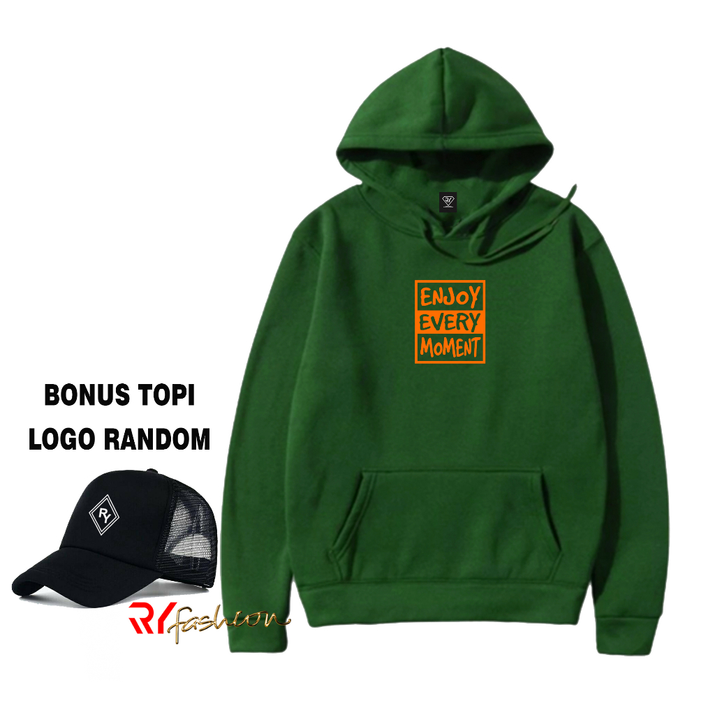 Ry Fashion Hoodie Enjoy Every Moment Orange Motif + หมวกสุ่ม - เสื้อกันหนาวมีฮู้ดสําหรับผู้ชายและผู้