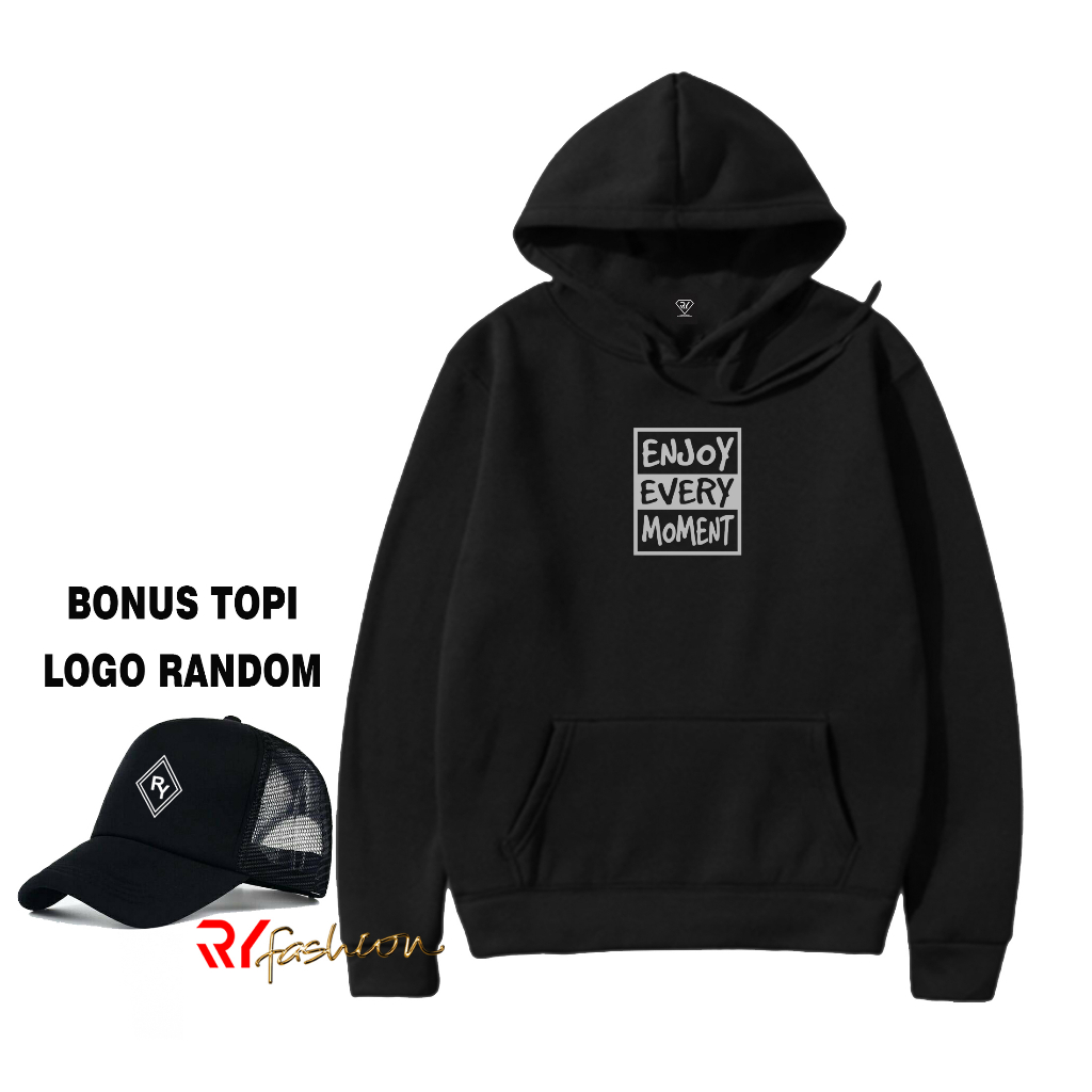 Ry Fashion Hoodie Enjoy Every Moment Silver Motif + หมวกสุ่ม - เสื้อกันหนาวมีฮู้ดสําหรับผู้ชายและผู้