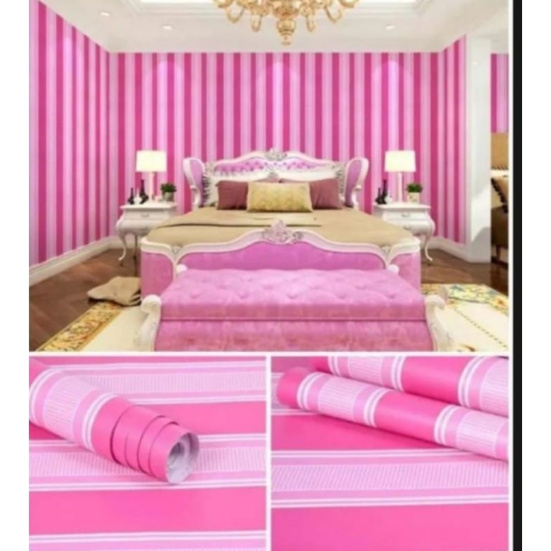 สติกเกอร์ติดผนังลายสีชมพู วอลเปเปอร์ลายทางสีชมพู gh096/cy1027 สติ๊กเกอร์ติดผนัง 45cmx 10m